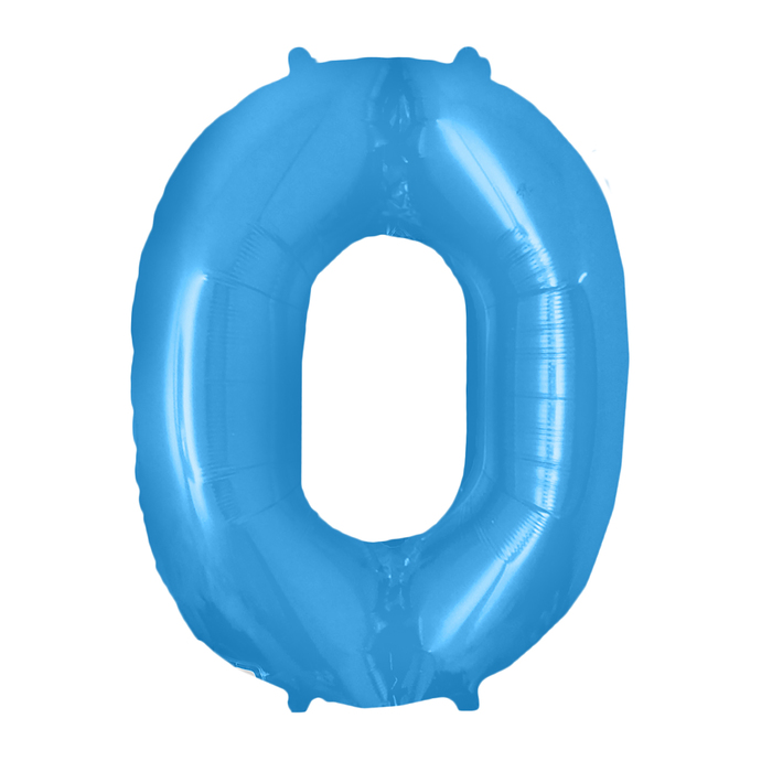 Шар фольгированный 16 Цифра 0, индивидуальная упаковка, цвет голубой
