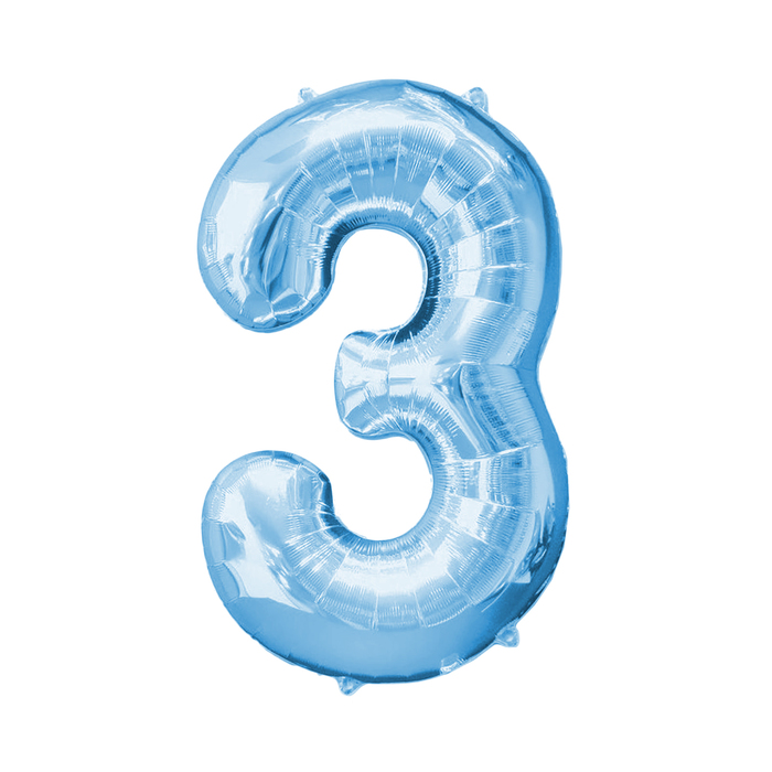Шар фольгированный 16" Цифра 3, цвет голубой