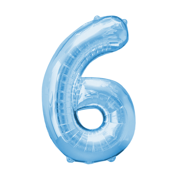 Шар фольгированный 16", цифра 6, цвет голубой