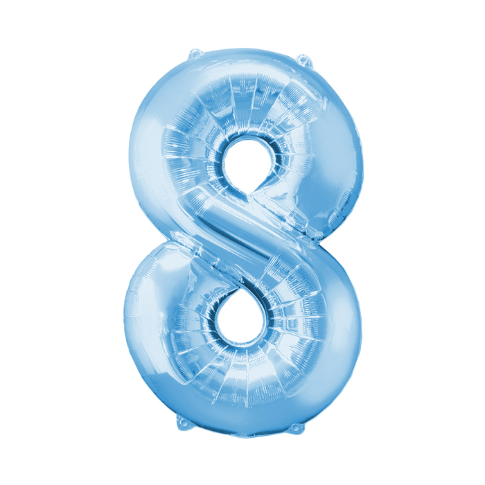 Шар фольгированный 16", цифра 8, цвет голубой