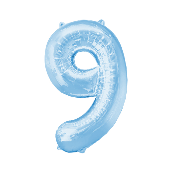 Шар фольгированный 16", цифра 9, цвет голубой