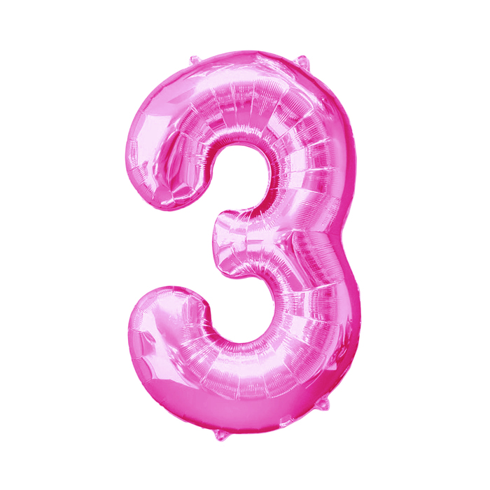 Шар фольгированный 16" Цифра 3, цвет розовый