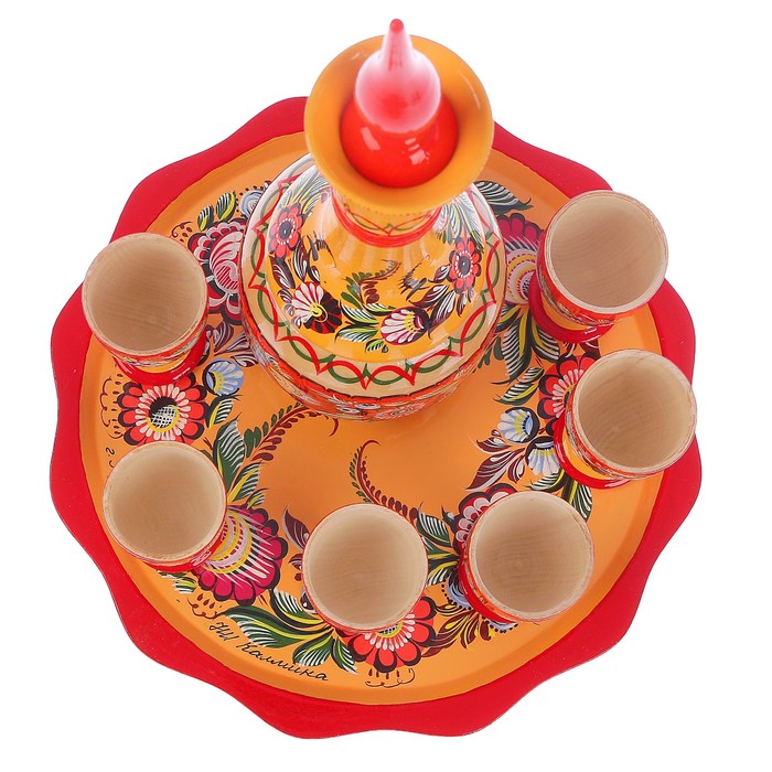 Набор винный «Восток», жёлтый, 8 пр: кувшин-0,5л, h=30 см, фужер-70 мл, D подноса-30 см