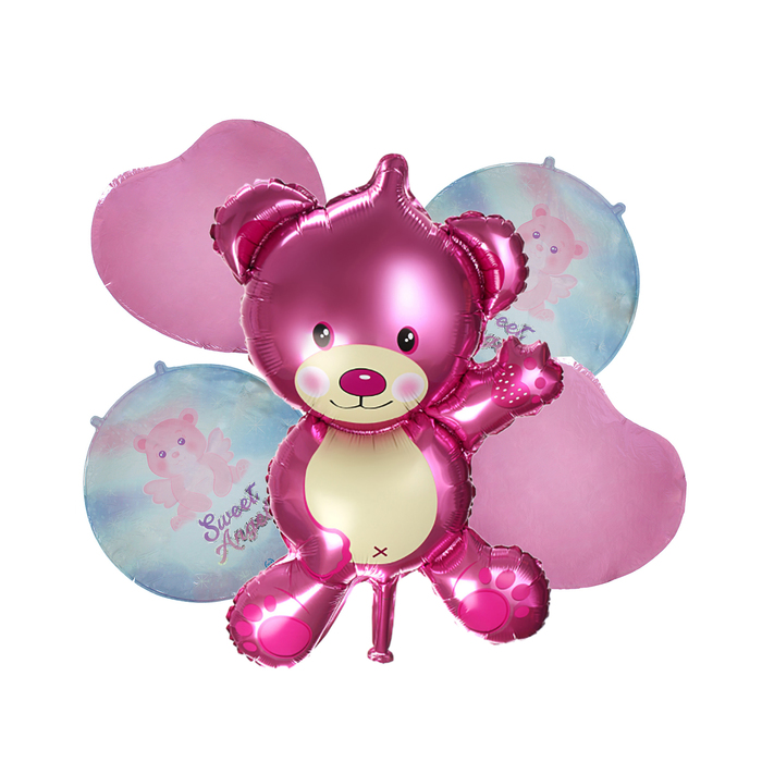 Букет из шаров "Медвежонок", розовый, фольга, набор из 5 шт.
