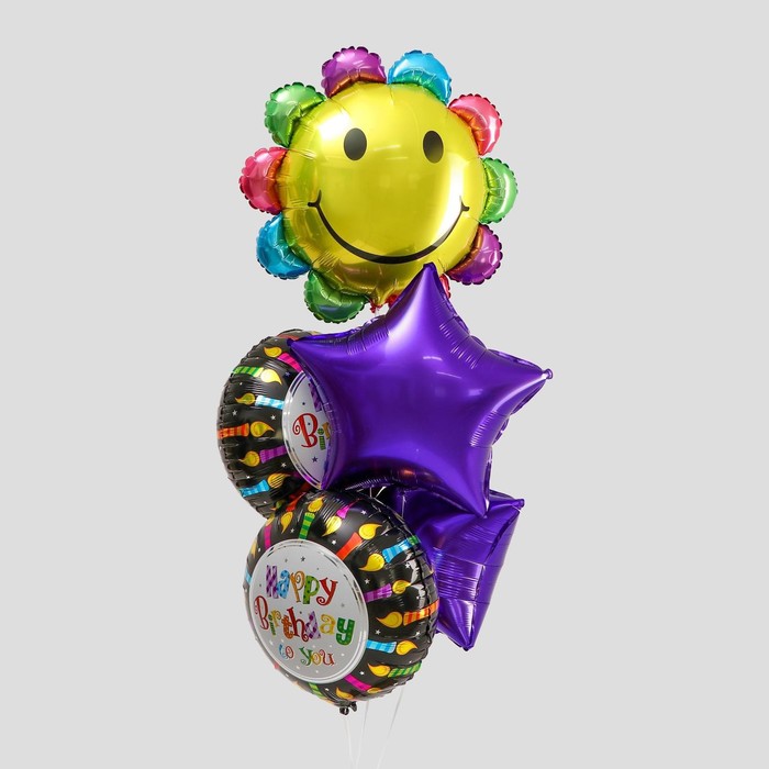 Букет из шаров С днем рождения, ромашка, фольга, набор из 5 шт. букет из шаров с днем рождения фольга набор из 5 шт