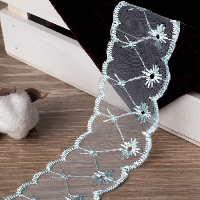 Кружево "Зиг-заг", органза, ширина 47мм, 14±1м ,цвет голубой