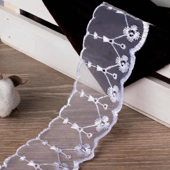 Кружево "Узор", органза, ширина 50мм, 14±1м, цвет белый