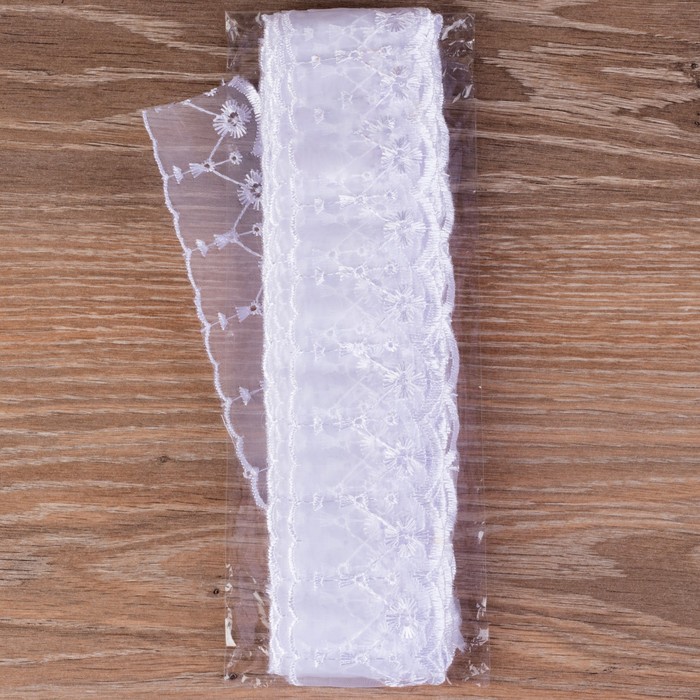 Кружево "Узор", органза, ширина 50мм, 14±1м, цвет белый