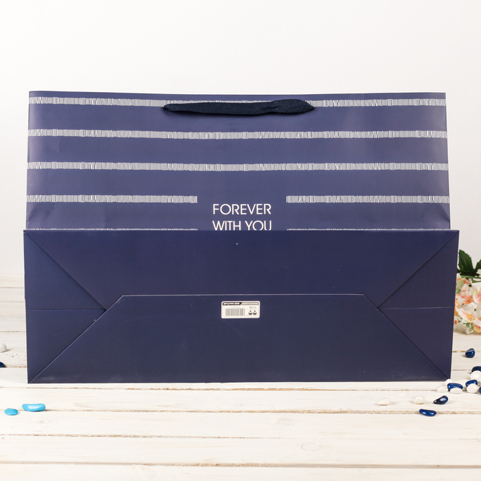 Пакет подарочный "Полоски", синий, 54 х 20 х 37 см