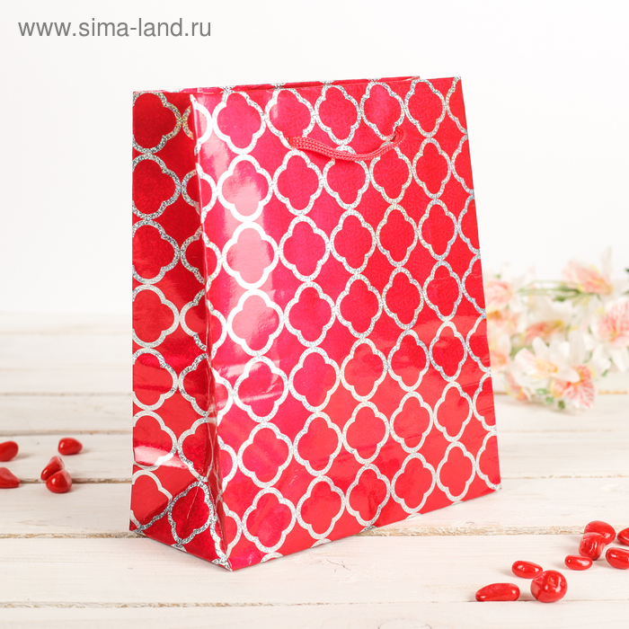 Пакет голографический, красный, 11,5 х 6,5 х 14,5 см