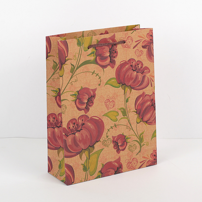 Пакет крафт "Яркий цветок", 27,5 х 8 х 36,5 см