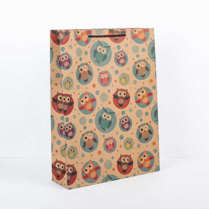 Пакет крафт "Совы", 27,5 х 8 х 36,5 см