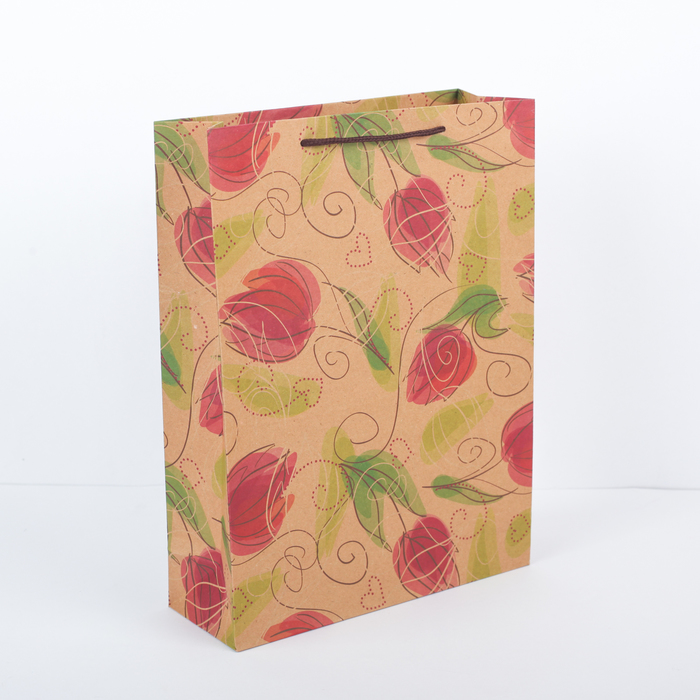 Пакет крафт "Тюльпаны", 27,5 х 8 х 36,5 см