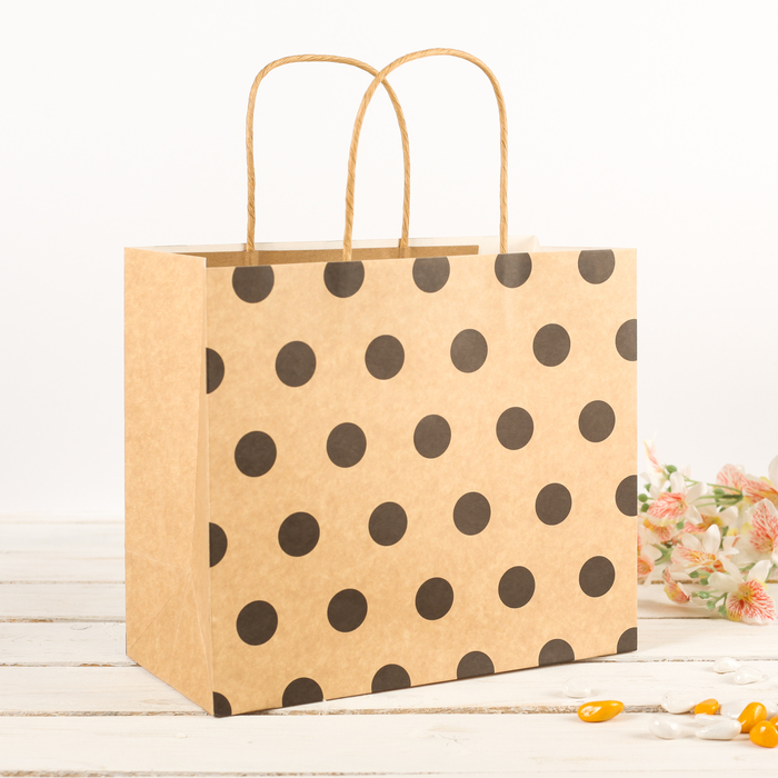 Пакет крафт "Горошек", 35 х 12,5 х 30 см