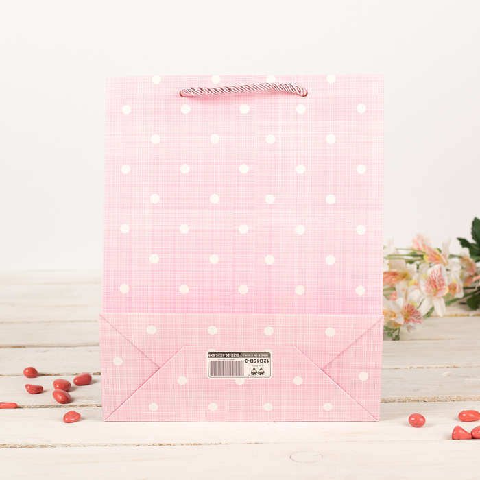 Пакет подарочный "Горошек", розовый, люкс, 26 х 10 х 33 см