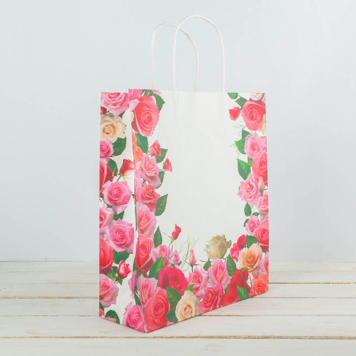 Пакет крафт "Розы", 29 х 10 х 32 см