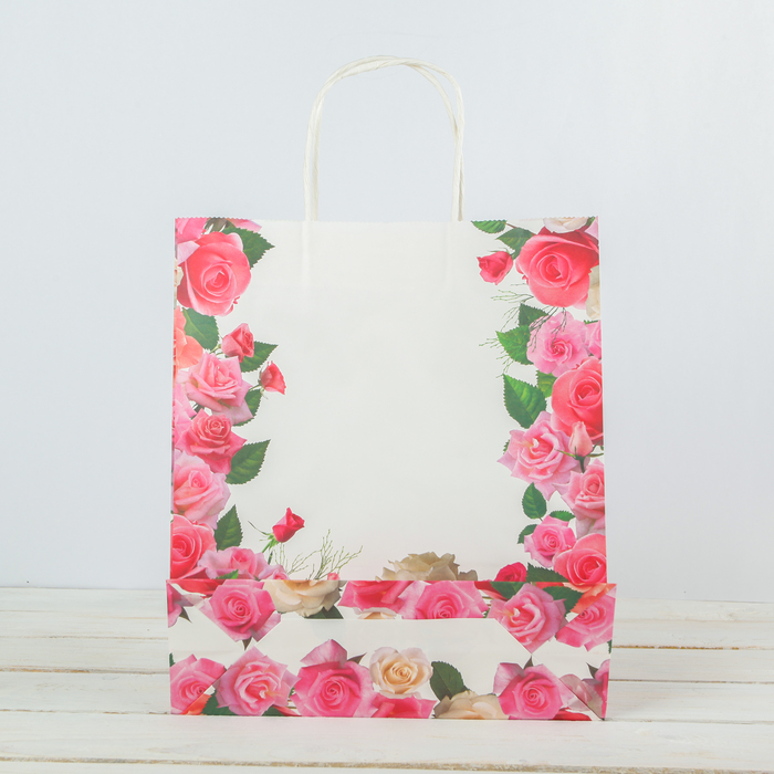 Пакет крафт "Розы", 29 х 10 х 32 см