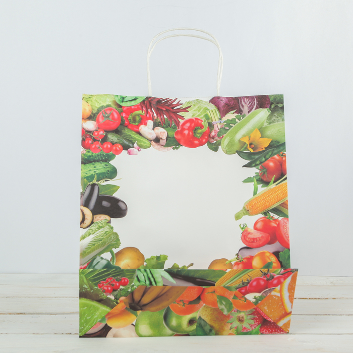 Пакет крафт "Фрукты", 29 х 10 х 32 см