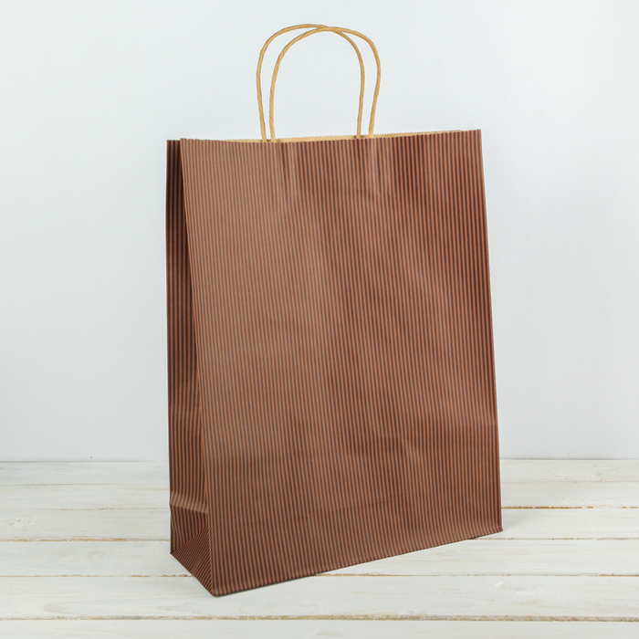 Пакет крафт "Полоски", коричневый, 32 х 11 х 40 см
