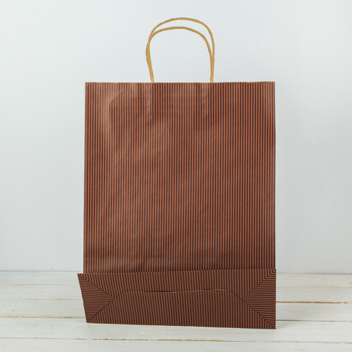 Пакет крафт "Полоски", коричневый, 32 х 11 х 40 см