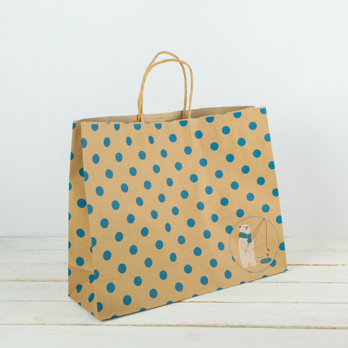 Пакет крафт "Синий горошек", 38,5 х 12 х 30 см
