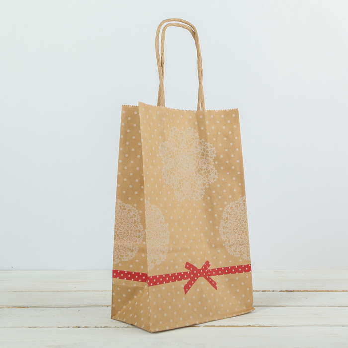 Пакет крафт "Красный бантик", 13,5 х 9 х 22 см