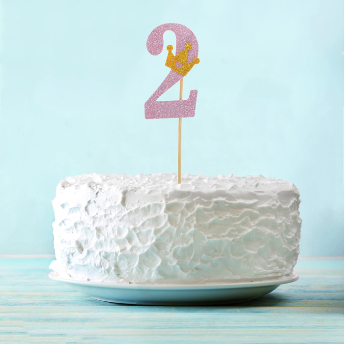 Топпер "2" с короной, розовый цвет