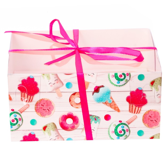 Коробка для капкейка с PVC крышкой «Сладости–радости» 16 х 16 х 7,5 см