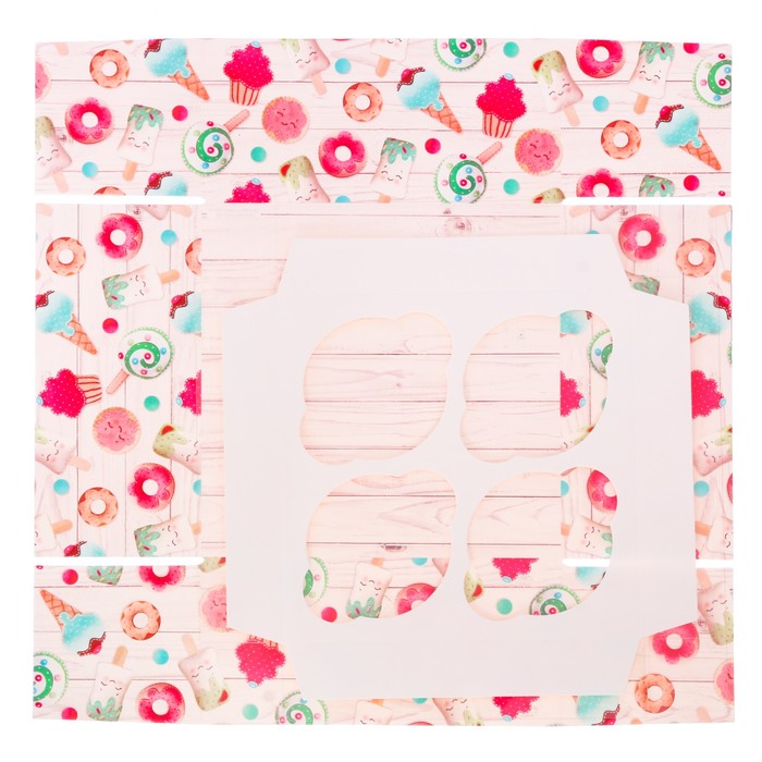 Коробка для капкейка с PVC крышкой «Сладости–радости» 16 х 16 х 7,5 см