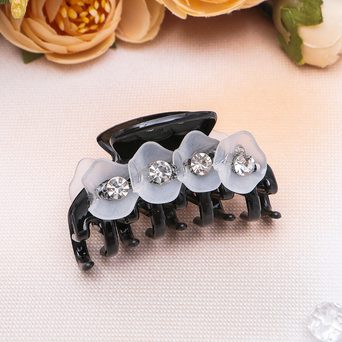 Краб для волос "Белый колокольчик" 5 см, чёрный