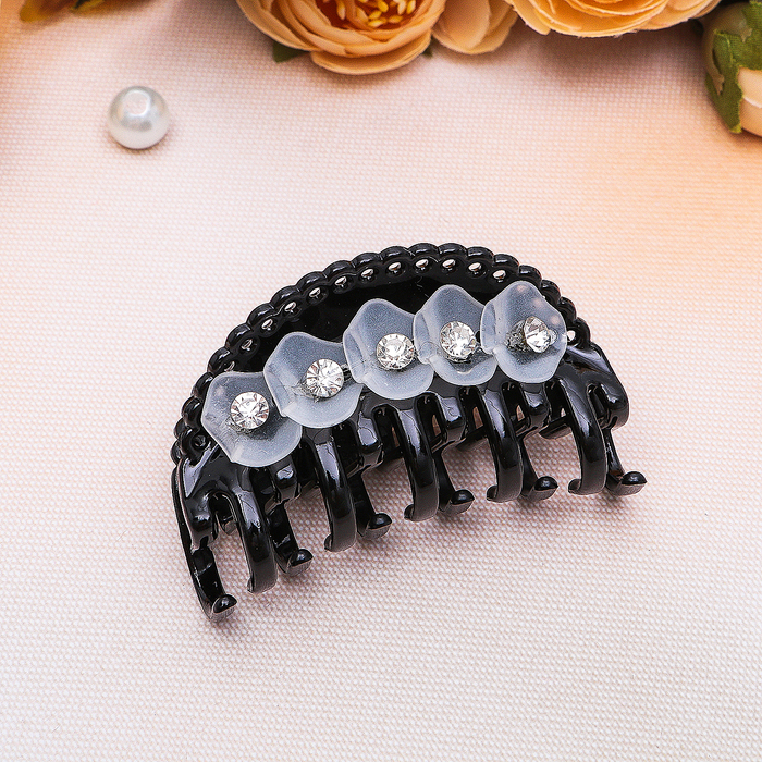 Краб для волос "Белый колокольчик" 6,5 см, чёрный