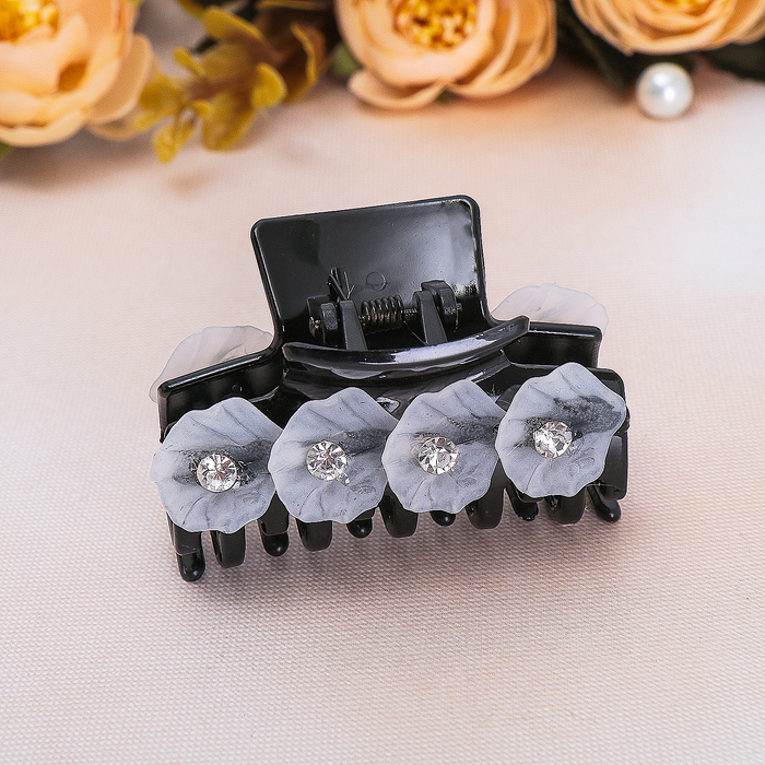 Краб для волос "Белый колокольчик" 6 см, чёрный