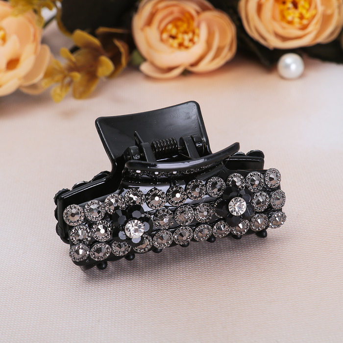 Краб для волос "Магнетик" 6 см, чёрный цветок