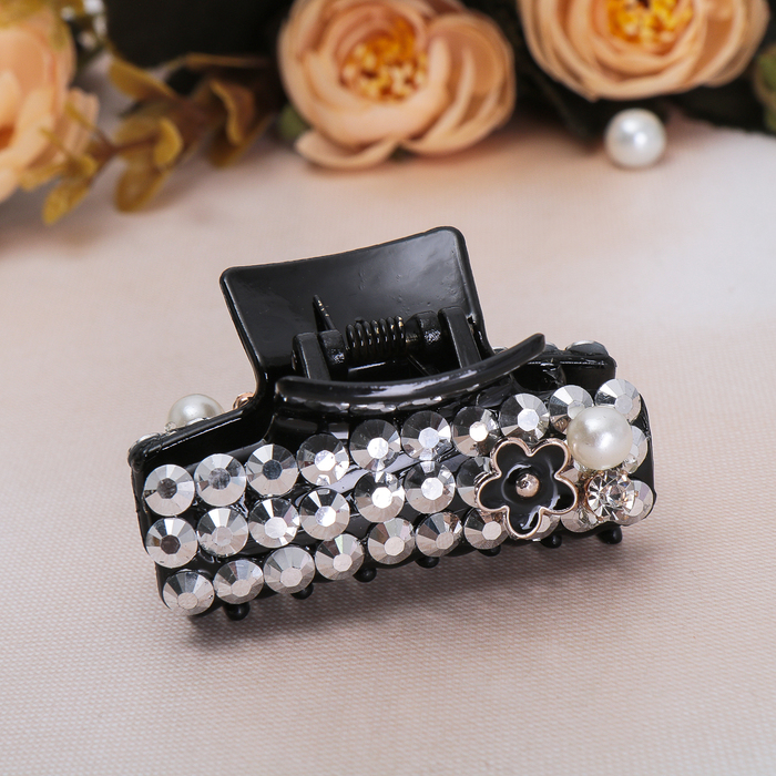 Краб для волос "Магнетик" 6 см, цветок, чёрный