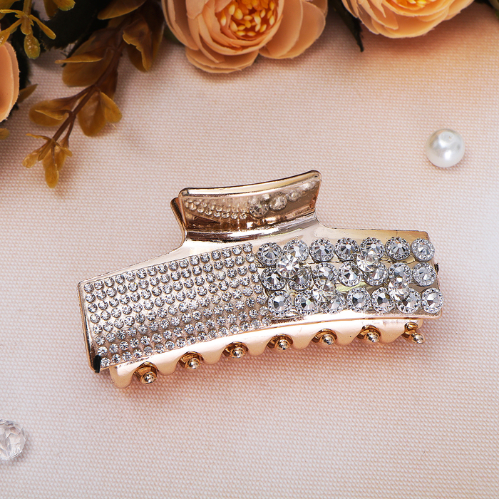 Краб для волос "Магнетик" 8 см, стразики, золото