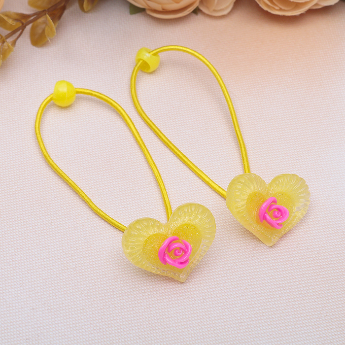 Резинка для волос "Цветочный декор" сердечки (цена за пару) микс