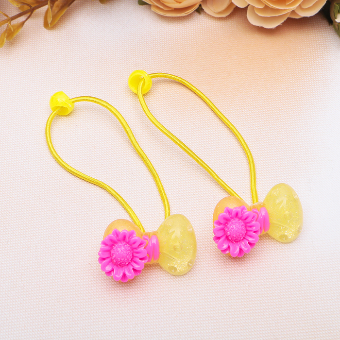 Резинка для волос "Цветочный декор" бант (цена за пару) микс