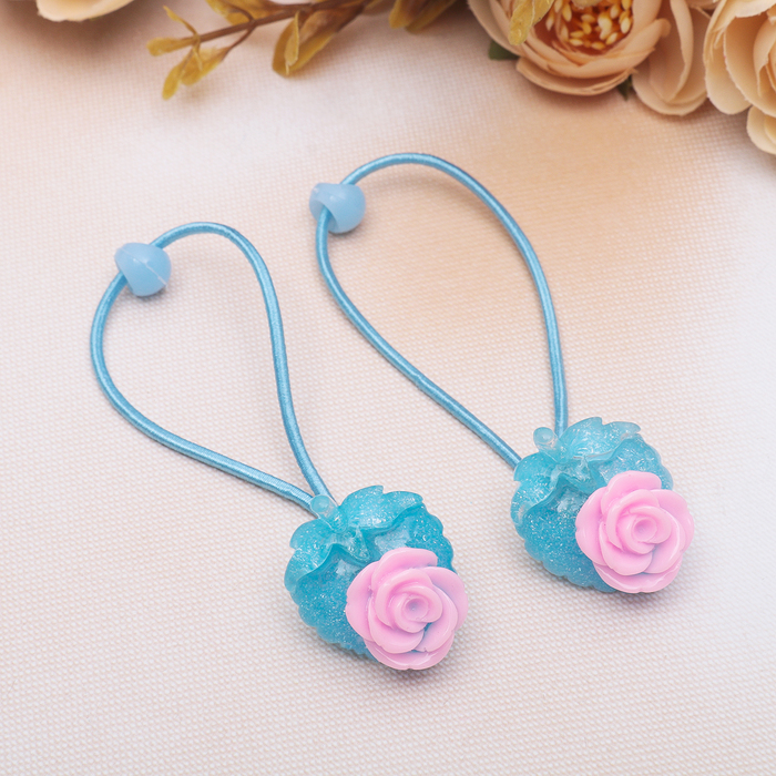 Резинка для волос "Цветочный декор" роза (цена за пару) микс