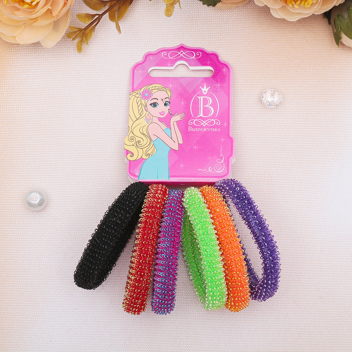 Резинка для волос "Махрушка" (набор 6 шт) разноцветная, блеск