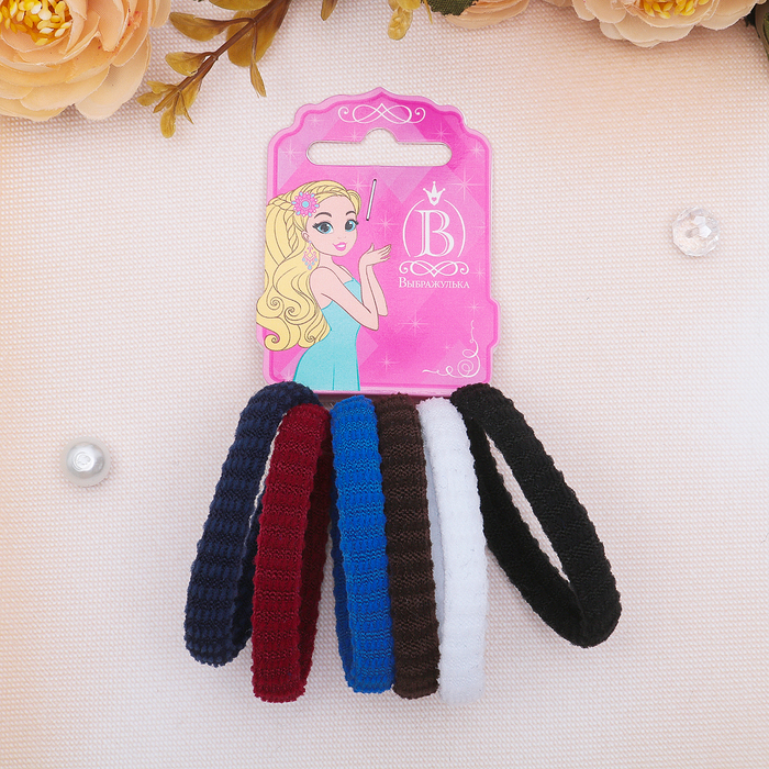 Резинка для волос "Махрушка" (набор 6 шт) разноцветная, простая