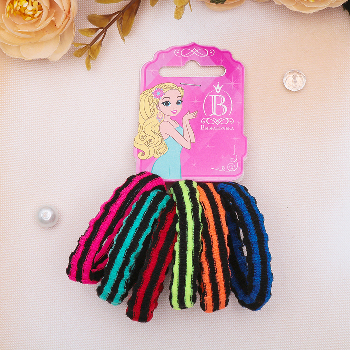 Резинка для волос "Махрушка" (набор 6 шт) цветные полоски