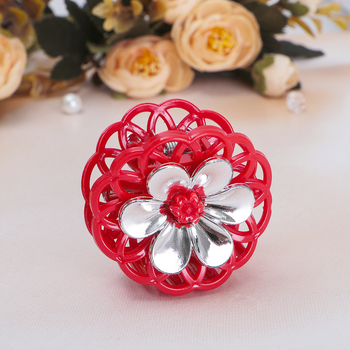 Краб для волос "Отражение" 5,5 см, цветок, круглый, микс