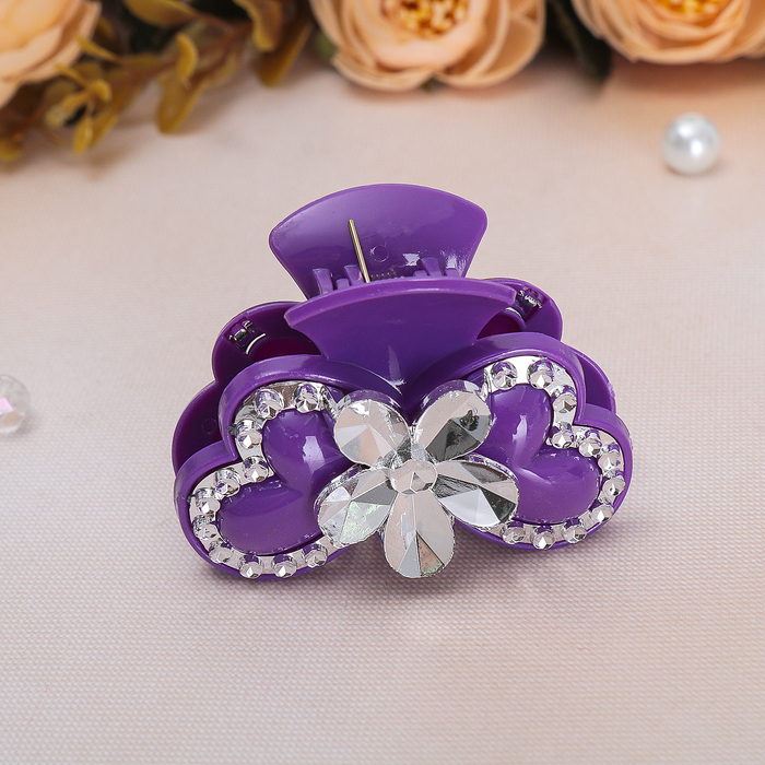 Краб для волос "Отражение" 6 см, бабочка со цветком, микс