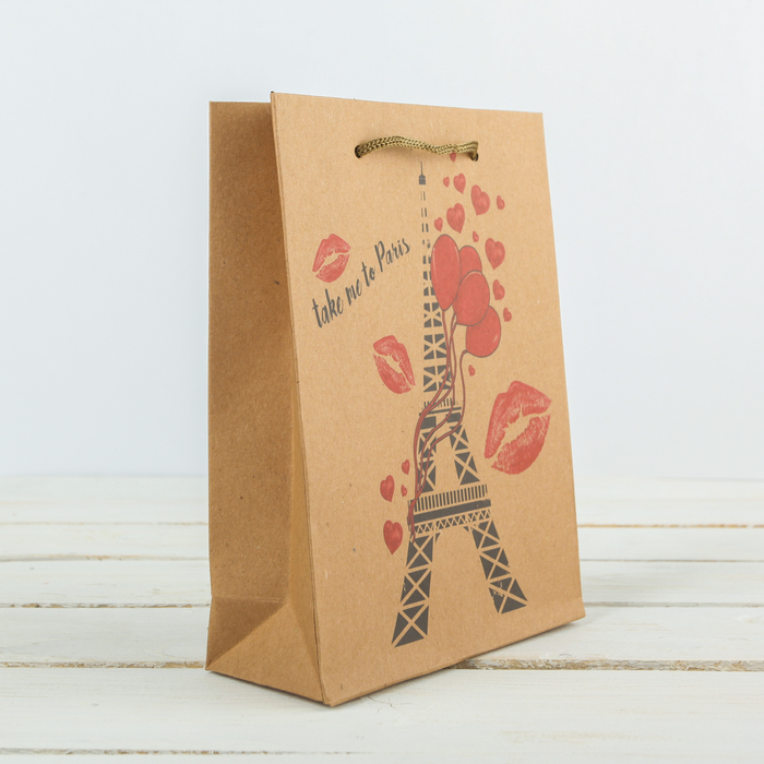 Пакет крафт "Романтический Париж", 15 х 6 х 20 см
