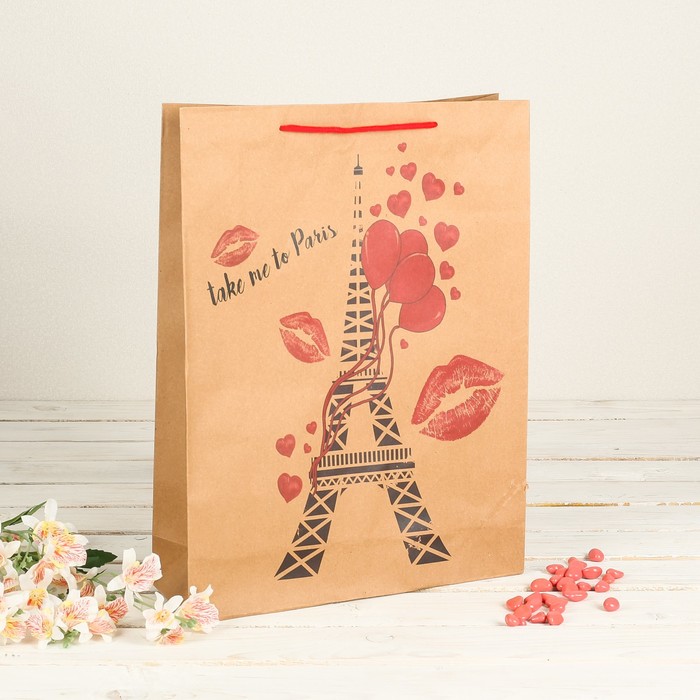Пакет крафт "Романтический Париж", 19 х 8 х 24 см