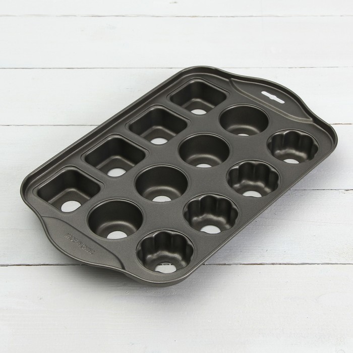 Форма для выпечки "Жаклин. Ассорти", с антипригарным покрытием, со съемным дном, 12 ячеек, 33х20,8х3,3 см