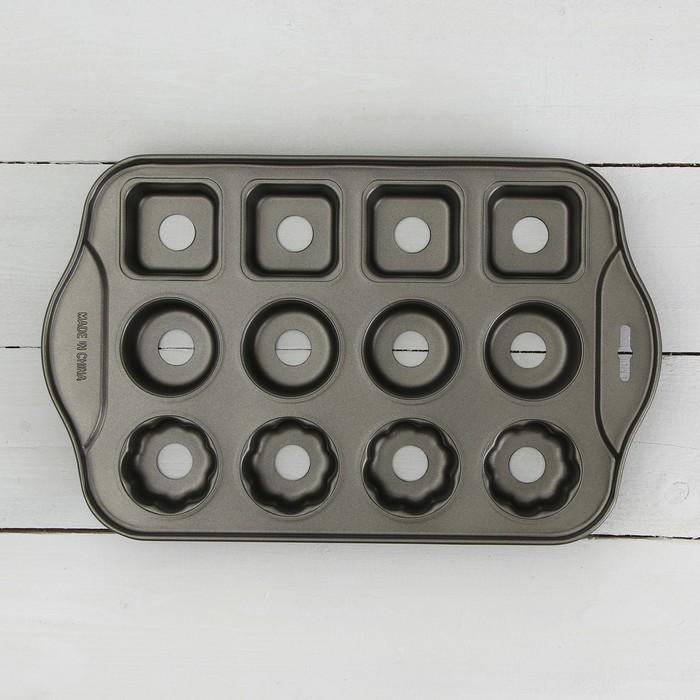 Форма для выпечки "Жаклин. Ассорти", с антипригарным покрытием, со съемным дном, 12 ячеек, 33х20,8х3,3 см