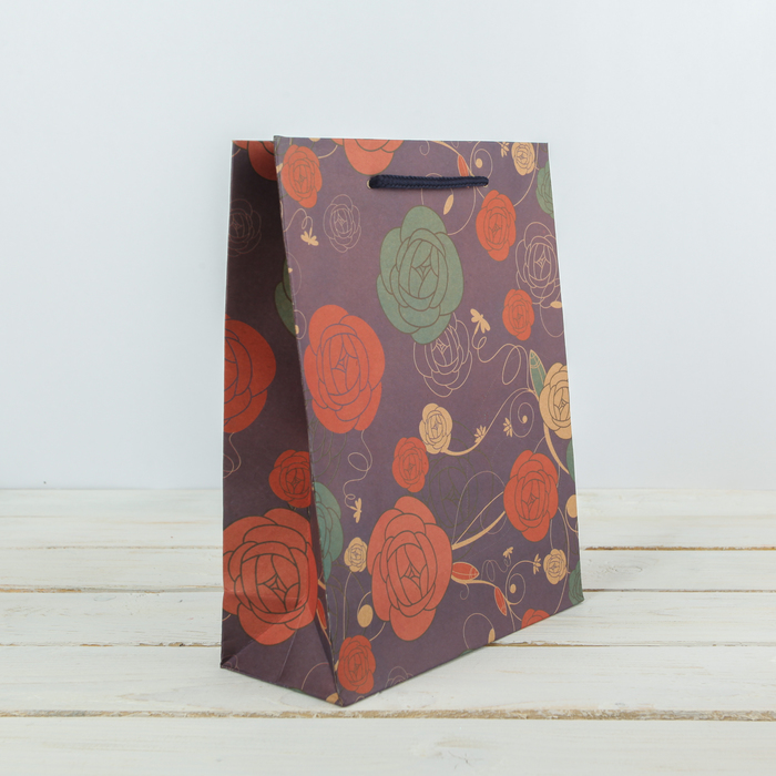 Пакет крафт "Цветочные узоры", 19 х 8 х 24 см