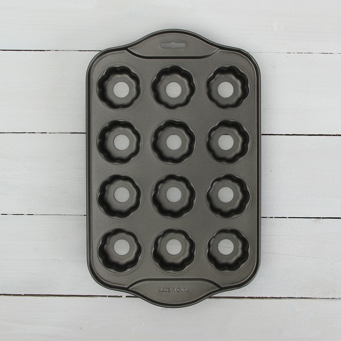 Форма для выпечки "Жаклин. Цветок", с антипригарным покрытием, со съемным дном, 12 ячеек, 33х20,8х3,3 см