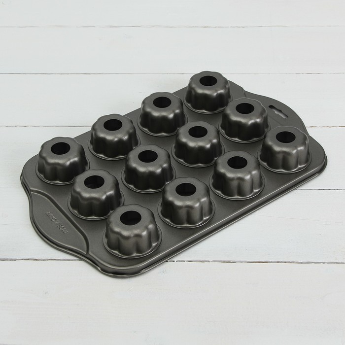 Форма для выпечки "Жаклин. Цветок", с антипригарным покрытием, со съемным дном, 12 ячеек, 33х20,8х3,3 см